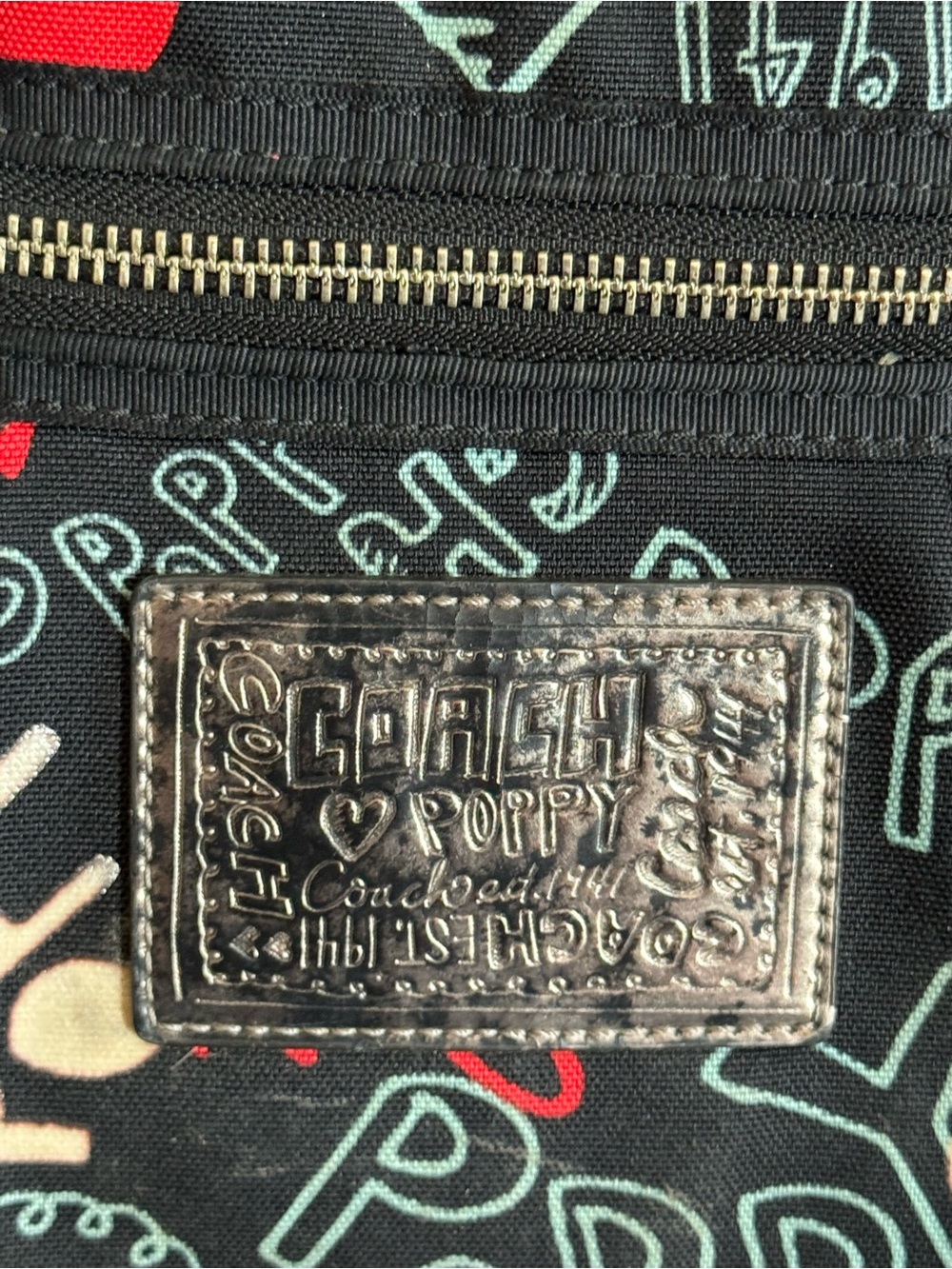 Coach Black Tote with Red, Cream & Mint Hearts and Stars Graphic Poppy Print - Picture 2 of 8